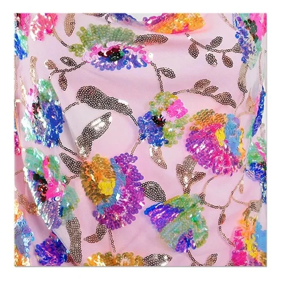 NWT gold chain strap sequin mini sheath dress square S M L pale pink multicolor - Picture 8 of 15